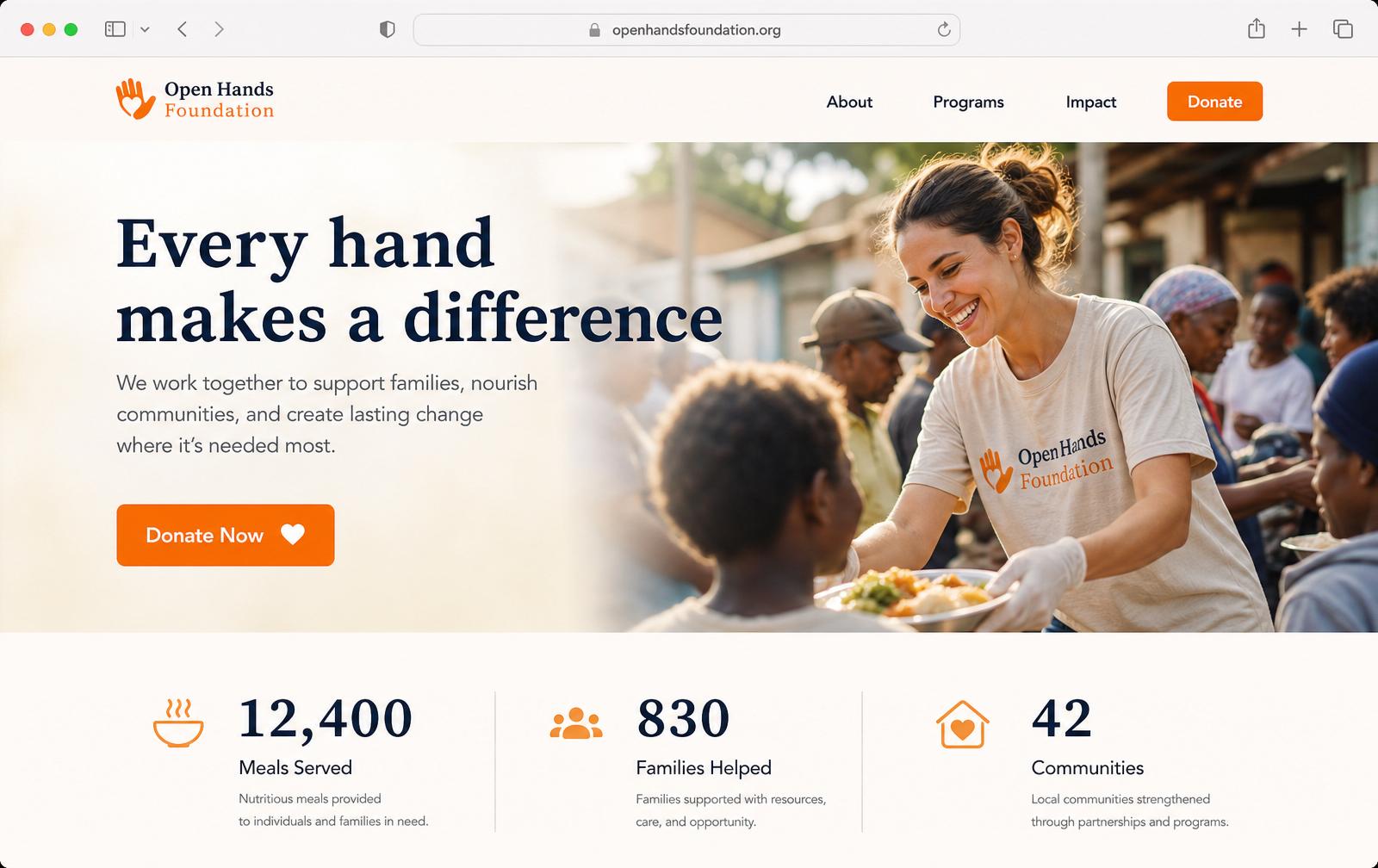 Open Hands Foundation — Nonprofit website mockup