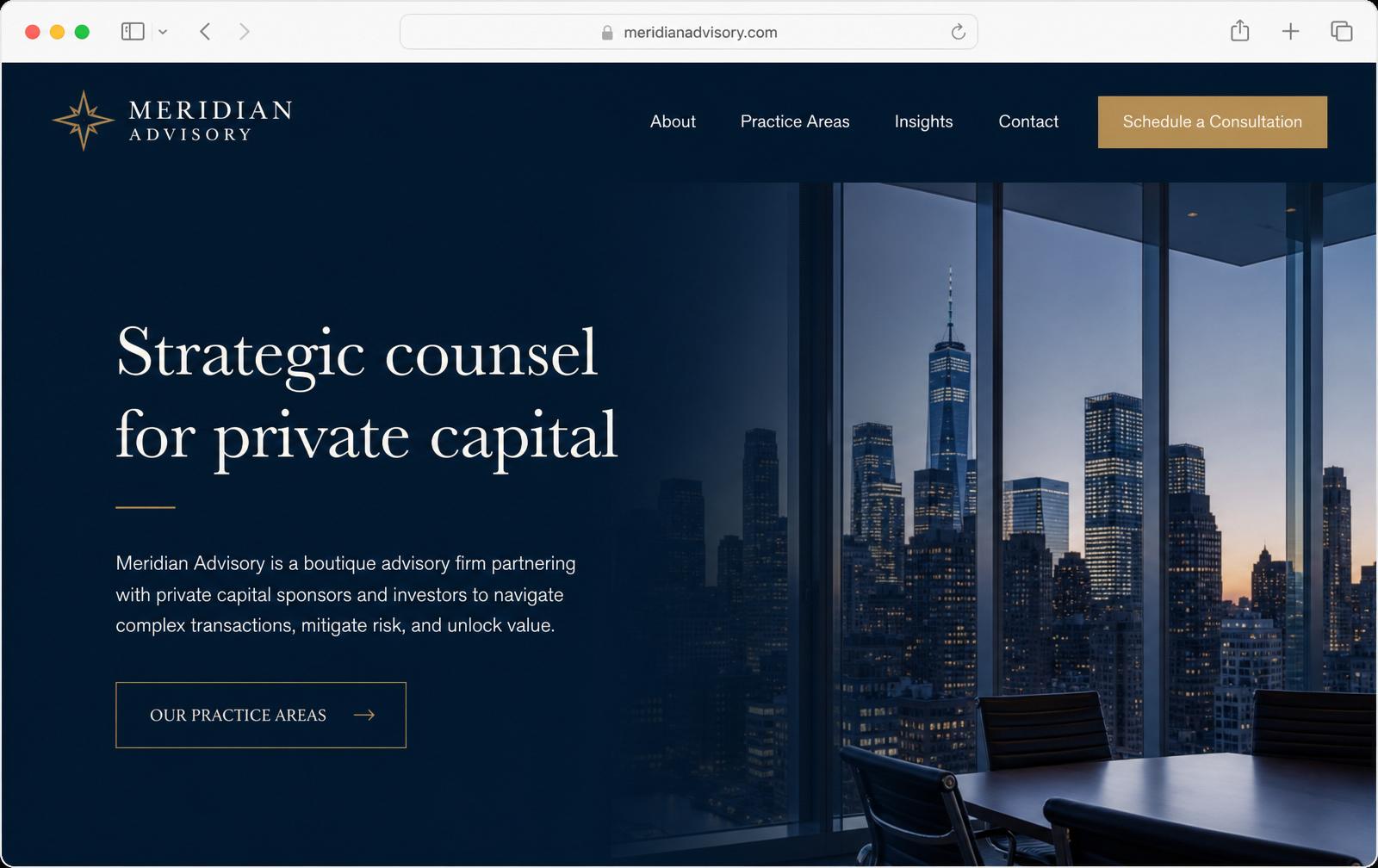 Meridian Advisory — Professional Services website mockup